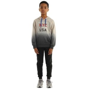 OLD NAVY Boys Hoodie Size L (10/12) Ombre‎ Grey Black NYC USA Graphic Streetwear